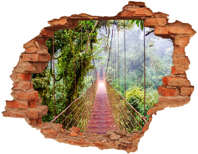 3D wall hole wallpaper Bridge in the jungle