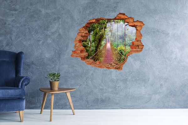 3D wall hole wallpaper Bridge in the jungle
