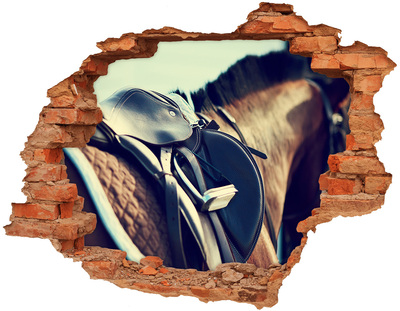 3D wall hole wallpaper A horse shot from behind a wall