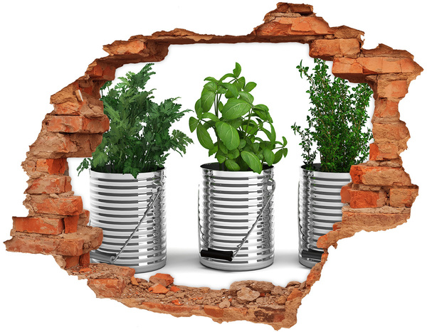 Hole wall sticker Green garden in metal pots
