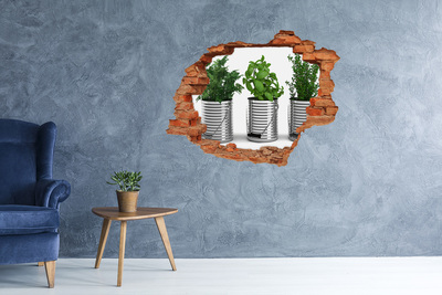 Hole wall sticker Green garden in metal pots