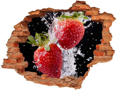 3D wall hole Juicy strawberries in water