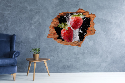 3D wall hole Juicy strawberries in water
