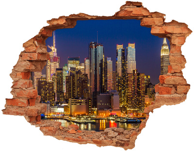 3D wall hole wallpaper Night panorama of the city