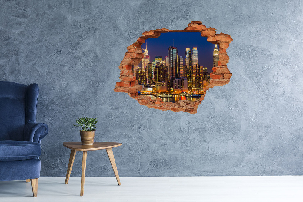 3D wall hole wallpaper Manhattan at night