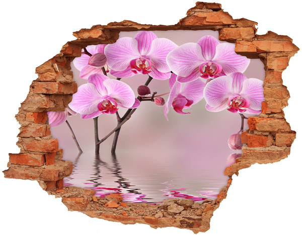 3D wall hole wallpaper Orchid in a broken wall