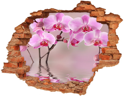 3D wall hole wallpaper Pink orchid