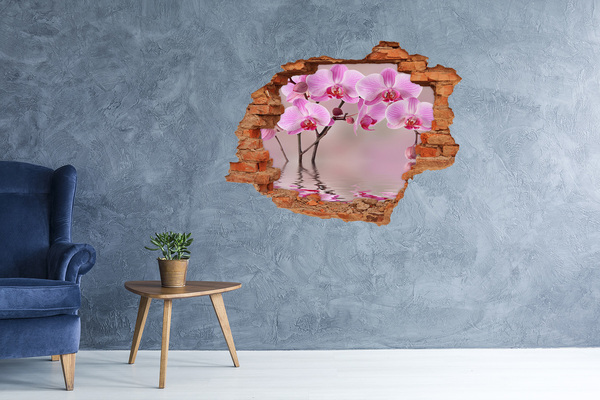 3D wall hole wallpaper Pink orchid