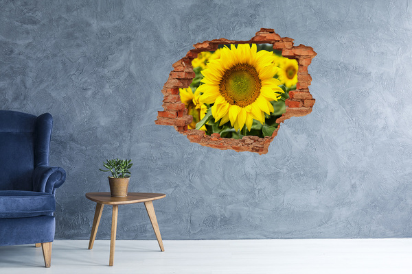 3D wall hole wallpaper Sunflower field