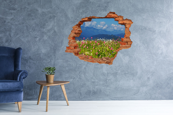 Hole in the wall decal Floral mountain landscape