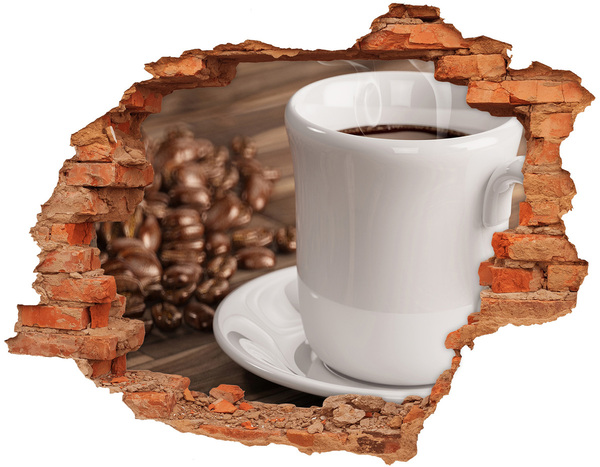 Hole wall sticker Coffee and beans on the wall background