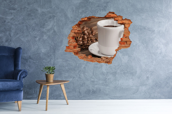 Hole wall sticker Coffee and beans on the wall background