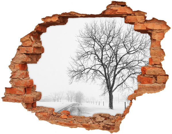 Hole in the wall decal Winter landscape with a tree