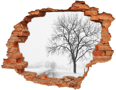 Hole in the wall decal Winter landscape with a tree