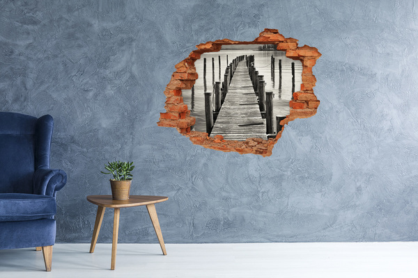 Hole wall sticker Wooden bridge over the water