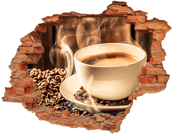 3D wall hole wallpaper Coffee in a stone hole