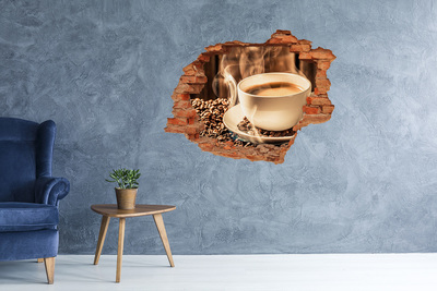 3D wall hole wallpaper Coffee in a stone hole