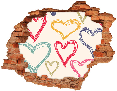 3D wall hole wallpaper Colorful hearts