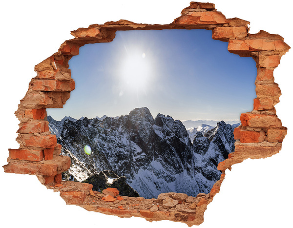 Hole in the wall decal Mountain landscape with sun rays