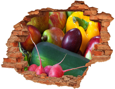 3D wall hole wallpaper Fruit and Vegetables in a Hole in the Wall