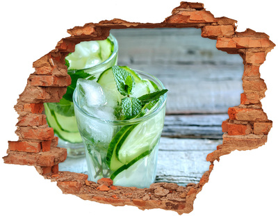 3D wall hole wallpaper A refreshing cocktail with mint