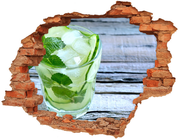 Hole wall sticker A refreshing cocktail against the backdrop of a wooden terrace