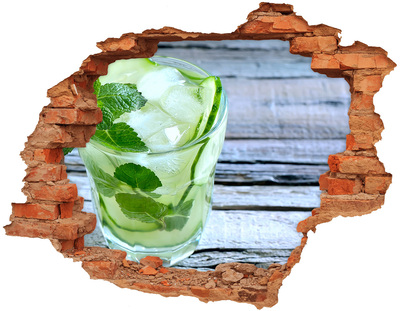 Hole wall sticker A refreshing cocktail against the backdrop of a wooden terrace