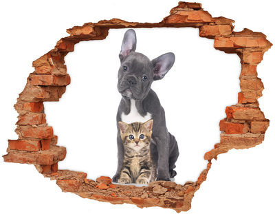 Hole wall sticker Cute animals behind the wall