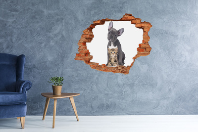 Hole wall sticker Dog and cat