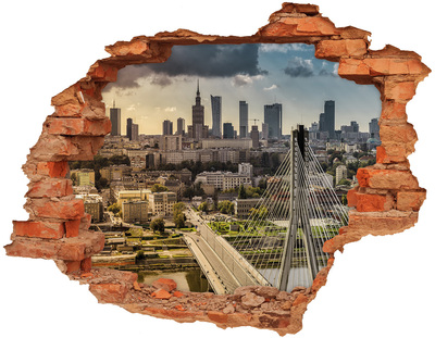 Hole wall sticker View of Warsaw through a hole in the wall