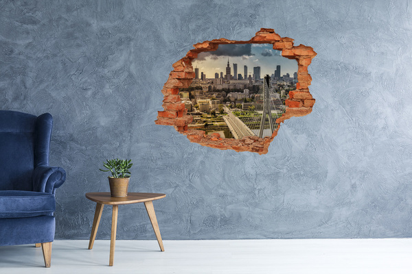 Hole wall sticker View of Warsaw through a hole in the wall