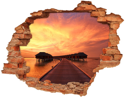 3D wall hole wallpaper Sunset over the water