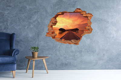 3D wall hole wallpaper Sunset over the water
