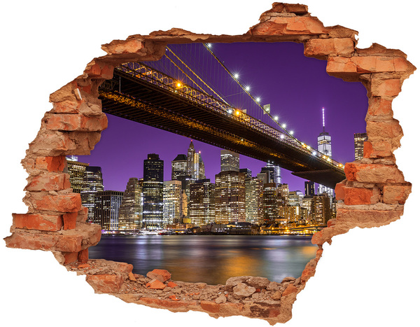 Hole wall sticker Brooklyn Bridge at night