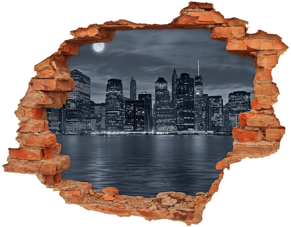 Hole in the wall decal View of the New York skyline at night