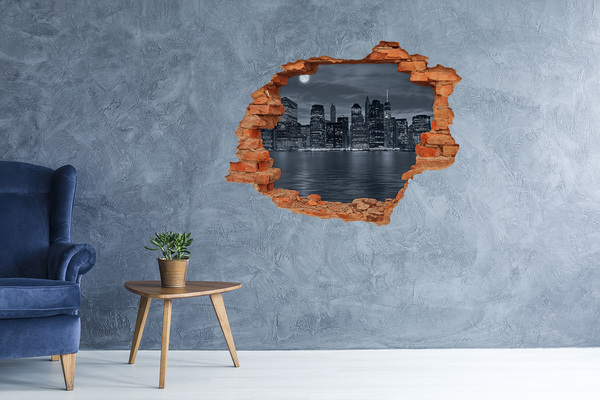 Hole in the wall decal View of the New York skyline at night