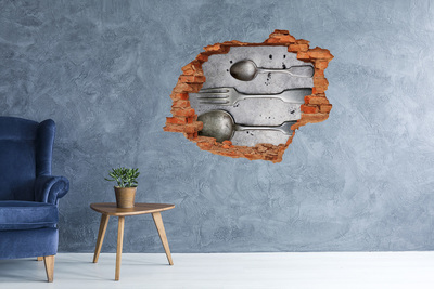 Hole in the wall sticker A broken wall with a view of the cutlery