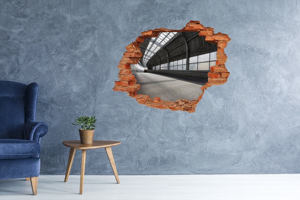 3D wall hole wallpaper Road in the tunnel