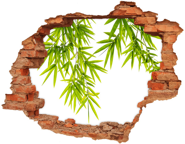 3D wall hole wallpaper Green bamboo through a hole in the wall