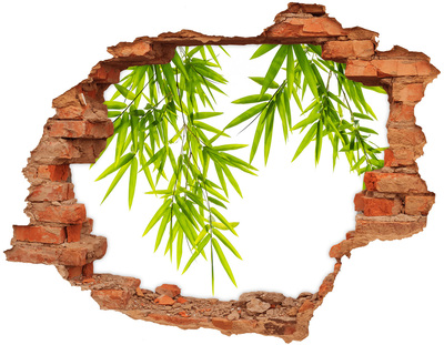 3D wall hole wallpaper Green bamboo through a hole in the wall
