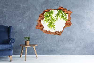 3D wall hole wallpaper Green bamboo through a hole in the wall