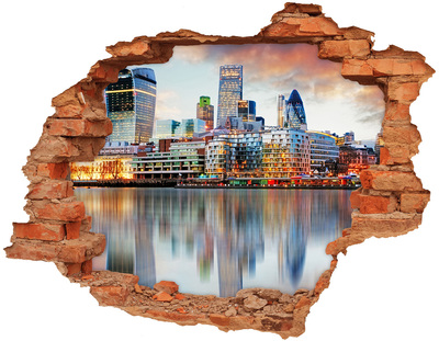 Hole in the wall decal A view of a modern city by the water