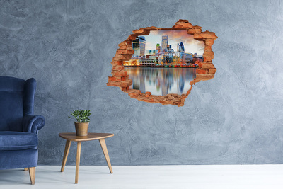 Hole in the wall decal A view of a modern city by the water