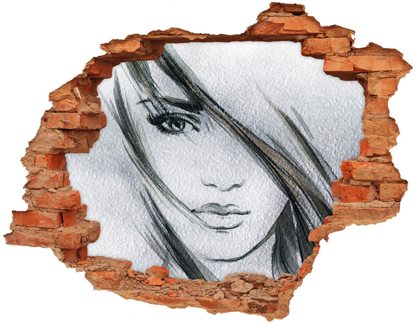 3D wall hole wallpaper Portrait in a ruined wall