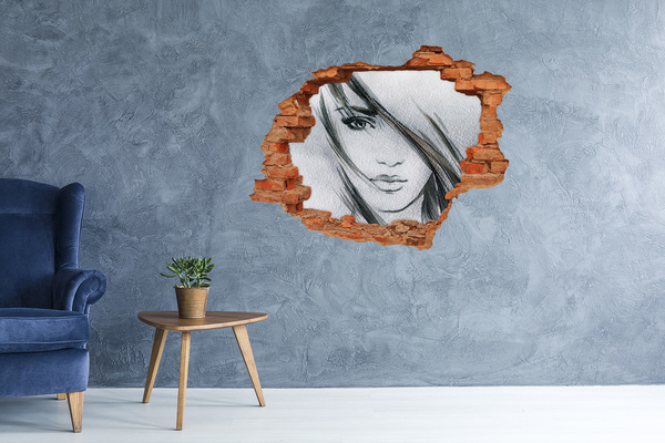 3D wall hole wallpaper Portrait in a ruined wall