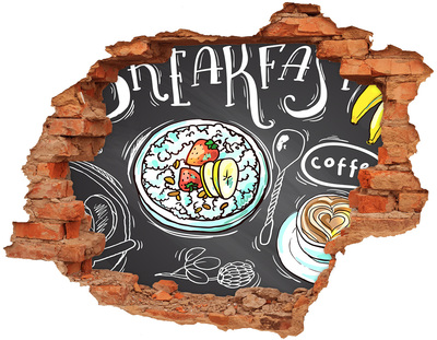 3D wall hole wallpaper Retro breakfast