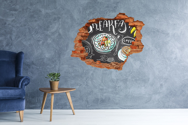 3D wall hole wallpaper Retro breakfast