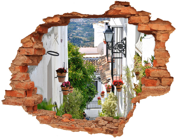 Hole wall sticker A charming street in a white village