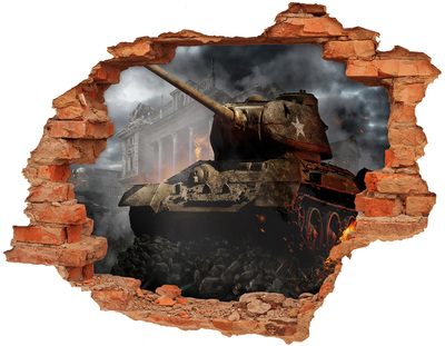 Hole wall sticker Tank in the ruins of the city