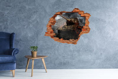 Hole wall sticker Tank in the ruins of the city